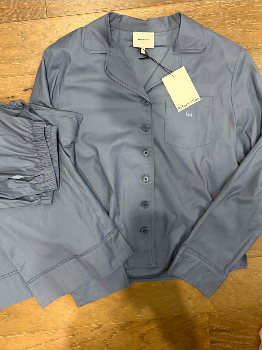 Reformation Women's Pajama Set in Slate Blue Soft Cotton Blend